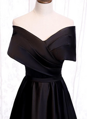 Black Satin Sweetheart Off Shoulder Party Dress