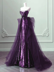 Vestido largo de fiesta con lentejuelas moradas 