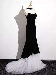 Black and White Mermaid Strapless Long Prom Dress