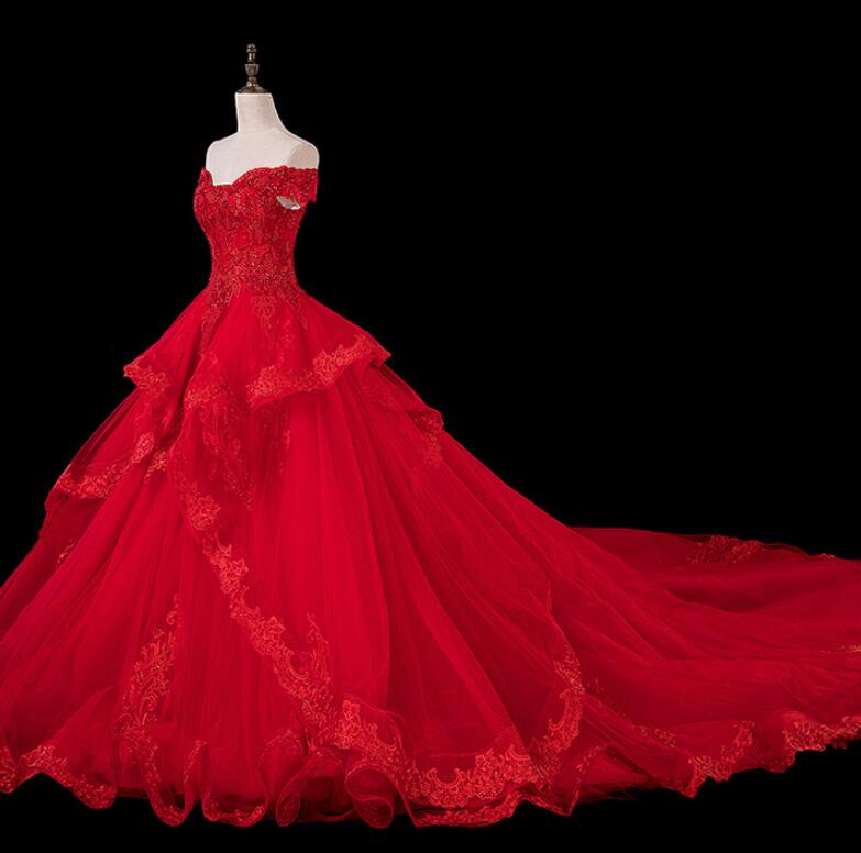 Red Lace and Tulle Gorgeous Off Shoulder Princess Sweet 16 Dress