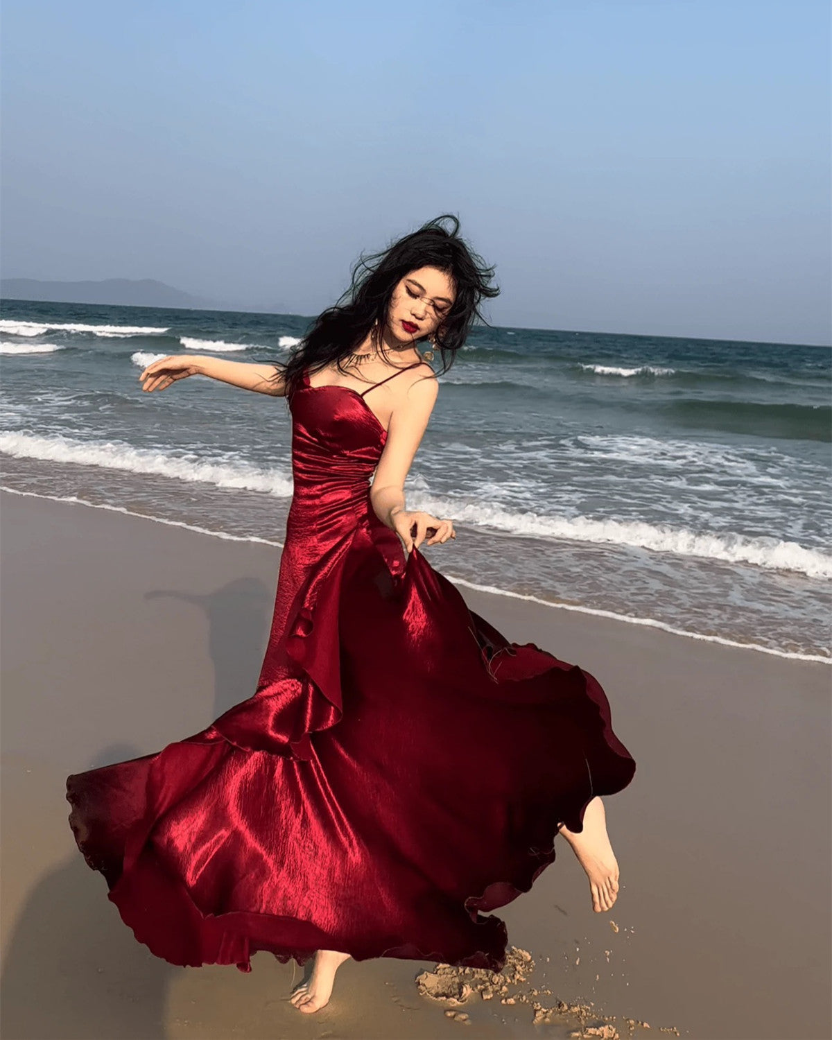 Wine Red Satin Mermaid Sweetheart Straps Evening Dress