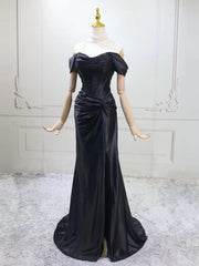 Black Mermaid Satin Off Shoulder Lace-up Prom Dress