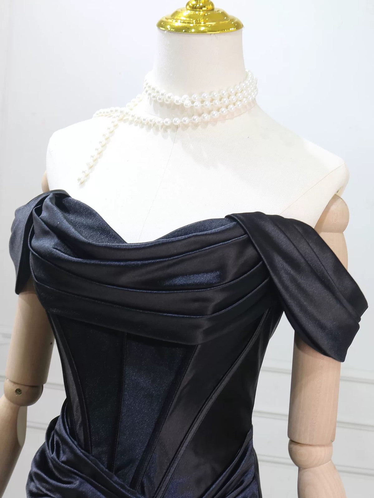 Black Mermaid Satin Off Shoulder Lace-up Prom Dress