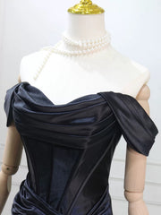 Black Mermaid Satin Off Shoulder Lace-up Prom Dress
