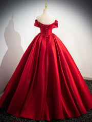 Vestido formal largo con cordones y hombros descubiertos de satén rojo 