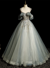 Vestido de fiesta de tul verde con hombros descubiertos y cuentas para dulces 16 
