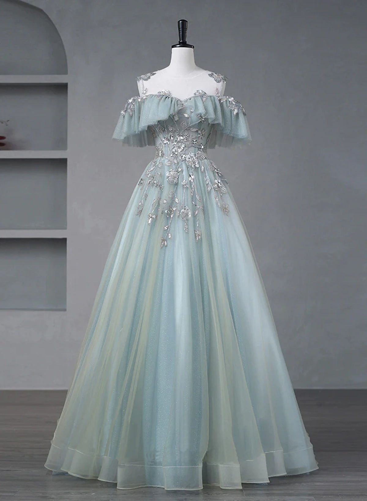 Beautiful Mint Blue Round Neckline Party Dress