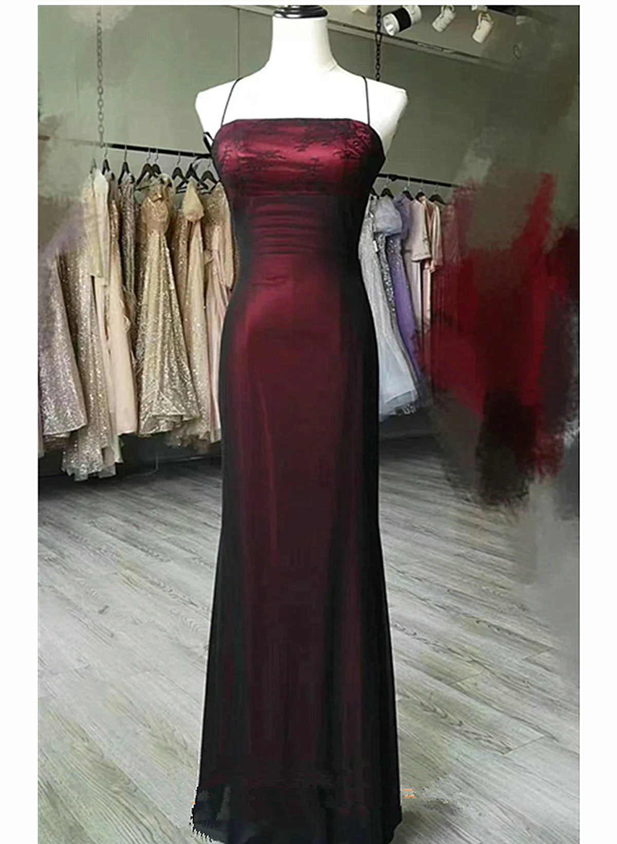 Black and Red Square Neckline Party Dress