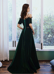 Green Off Shoulder Velvet Long Party Dress