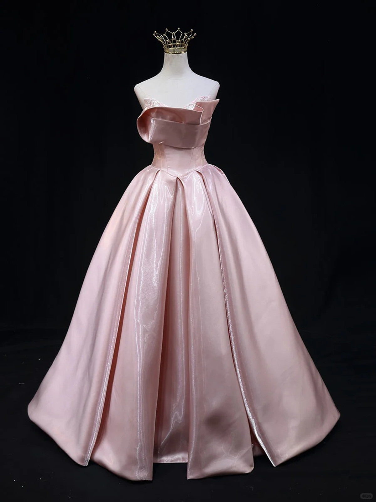 Vestido de fiesta largo de satén rosa sin tirantes, corte A 