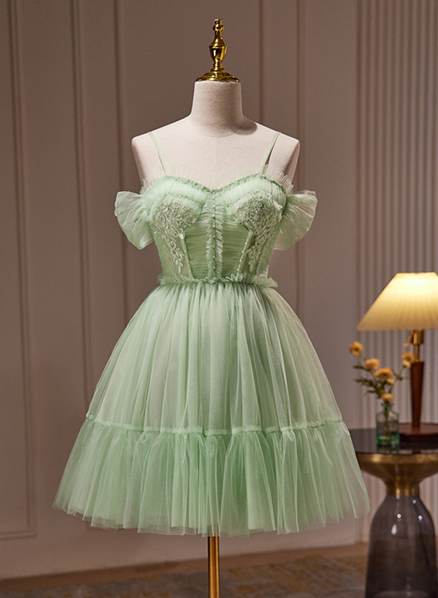 Light Green Tulle Short Party Dress Graduation Dress