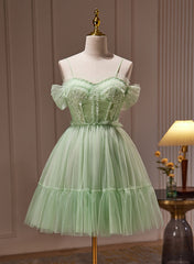 Light Green Tulle Short Party Dress Graduation Dress