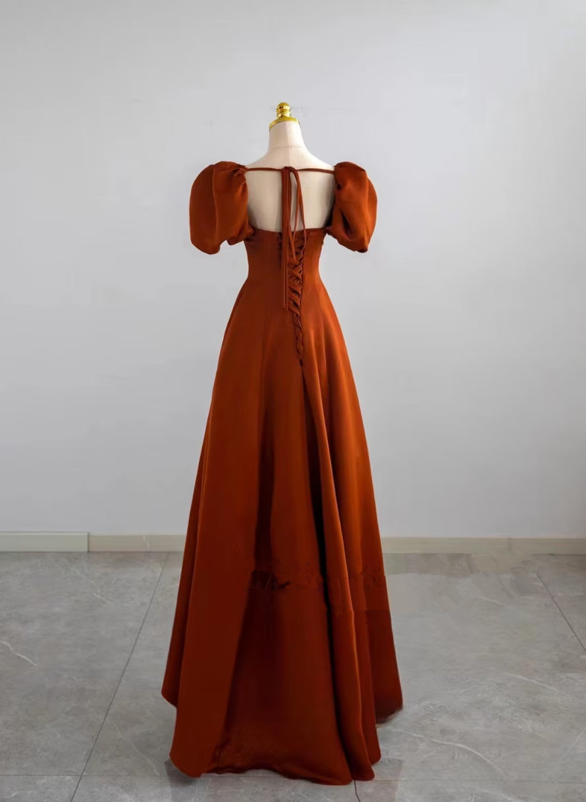 A-line Satin Simple Short Sleeves Long Formal Dress
