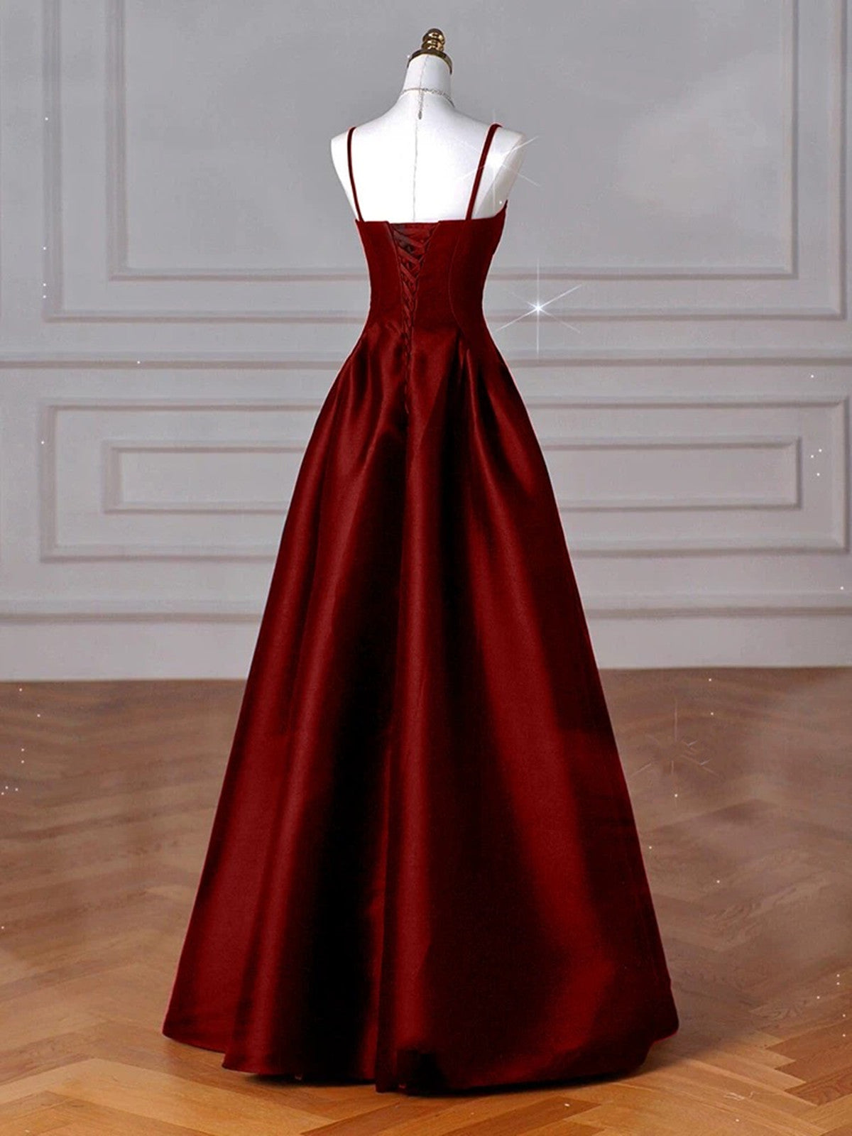 Wine Red Straps A-line Floor Length Simple Party Dress
