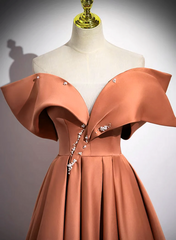 A-line Orange Satin Beaded Sweetheart Prom Dress