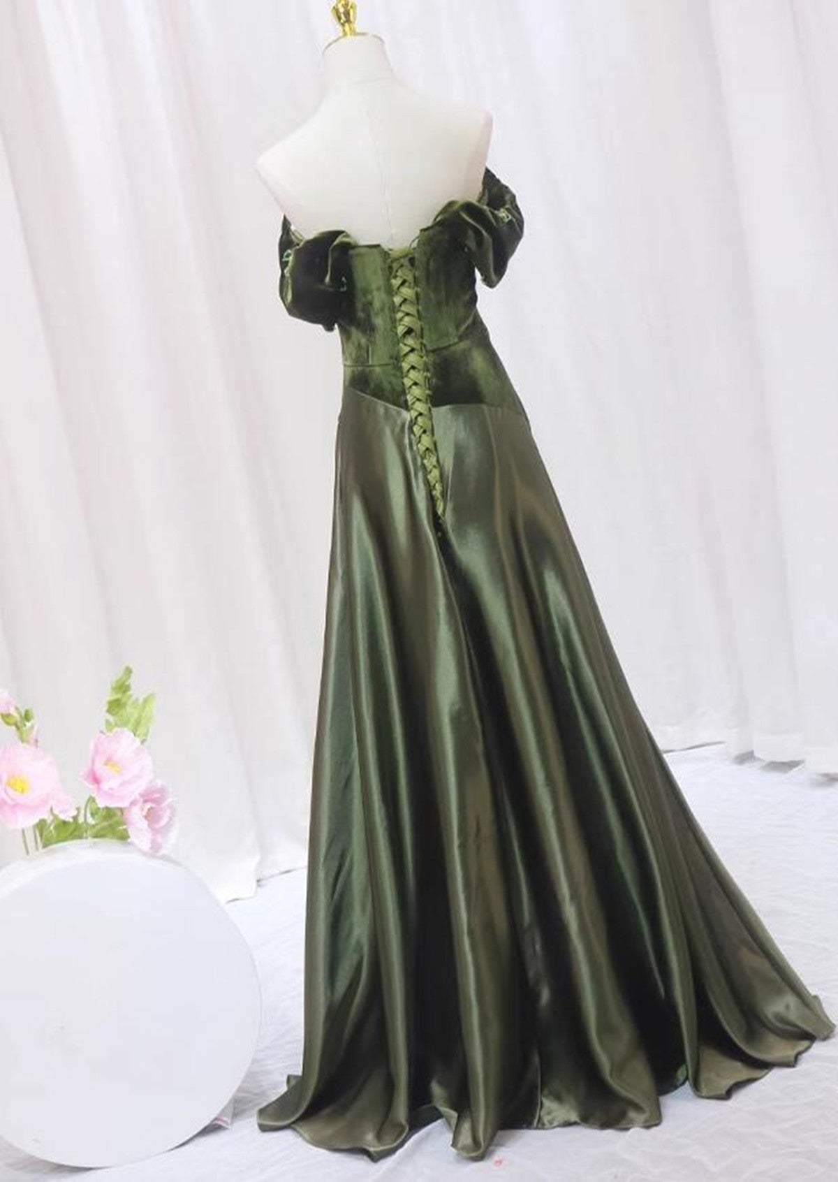 A-line Green Sweetheart Velvet Long Party Dress