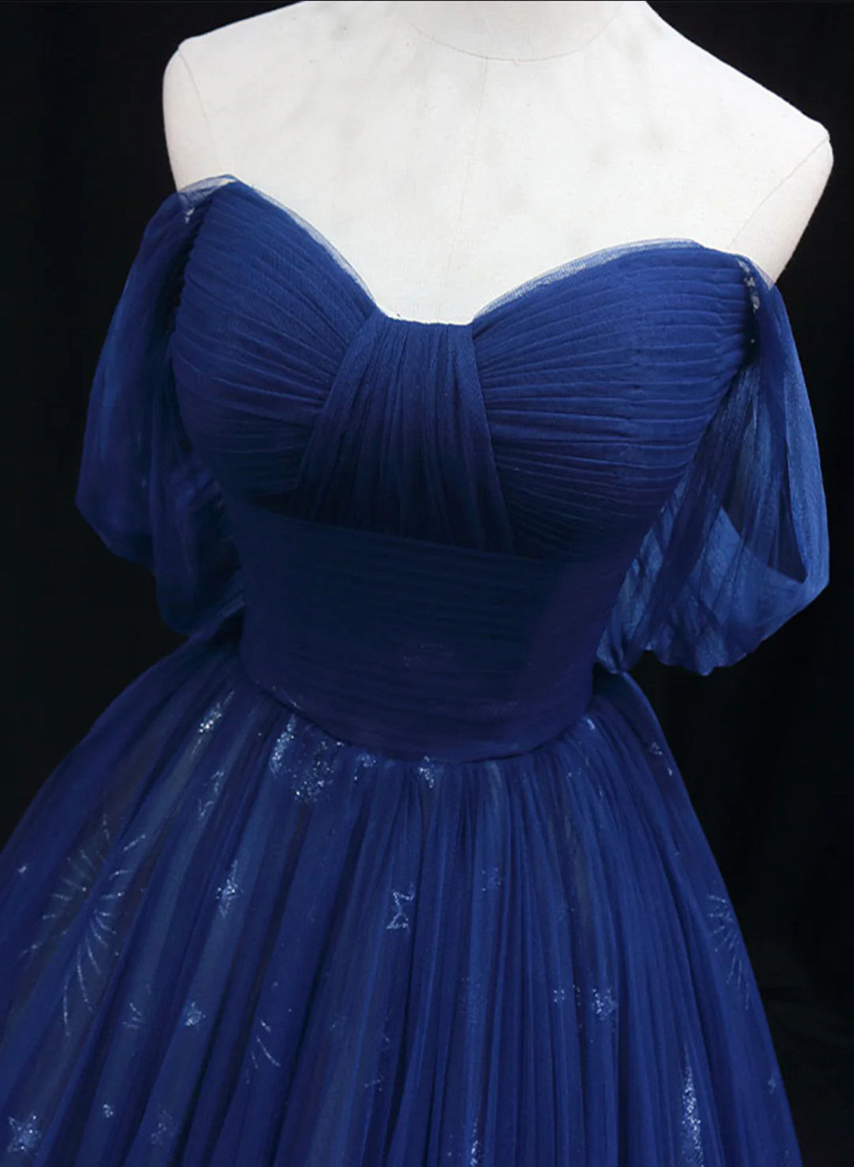 Navy Blue Tulle Sweetheart Long Prom Dress