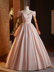 Vestido de fiesta princesa rosa con hombros descubiertos, corte A y perlas 