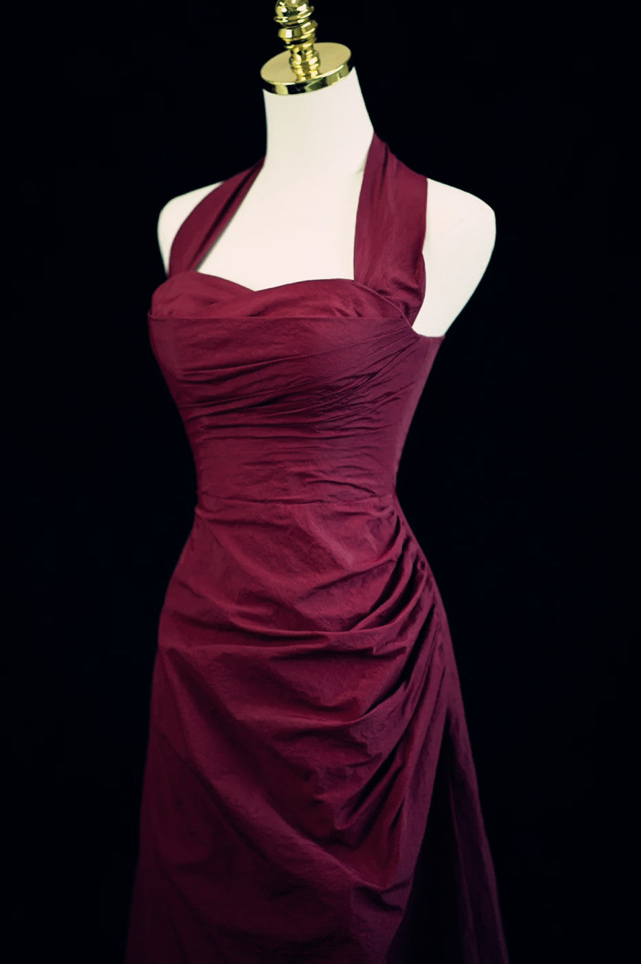 Vestido de fiesta largo con escote en forma de A, corte en A, color rojo vino 
