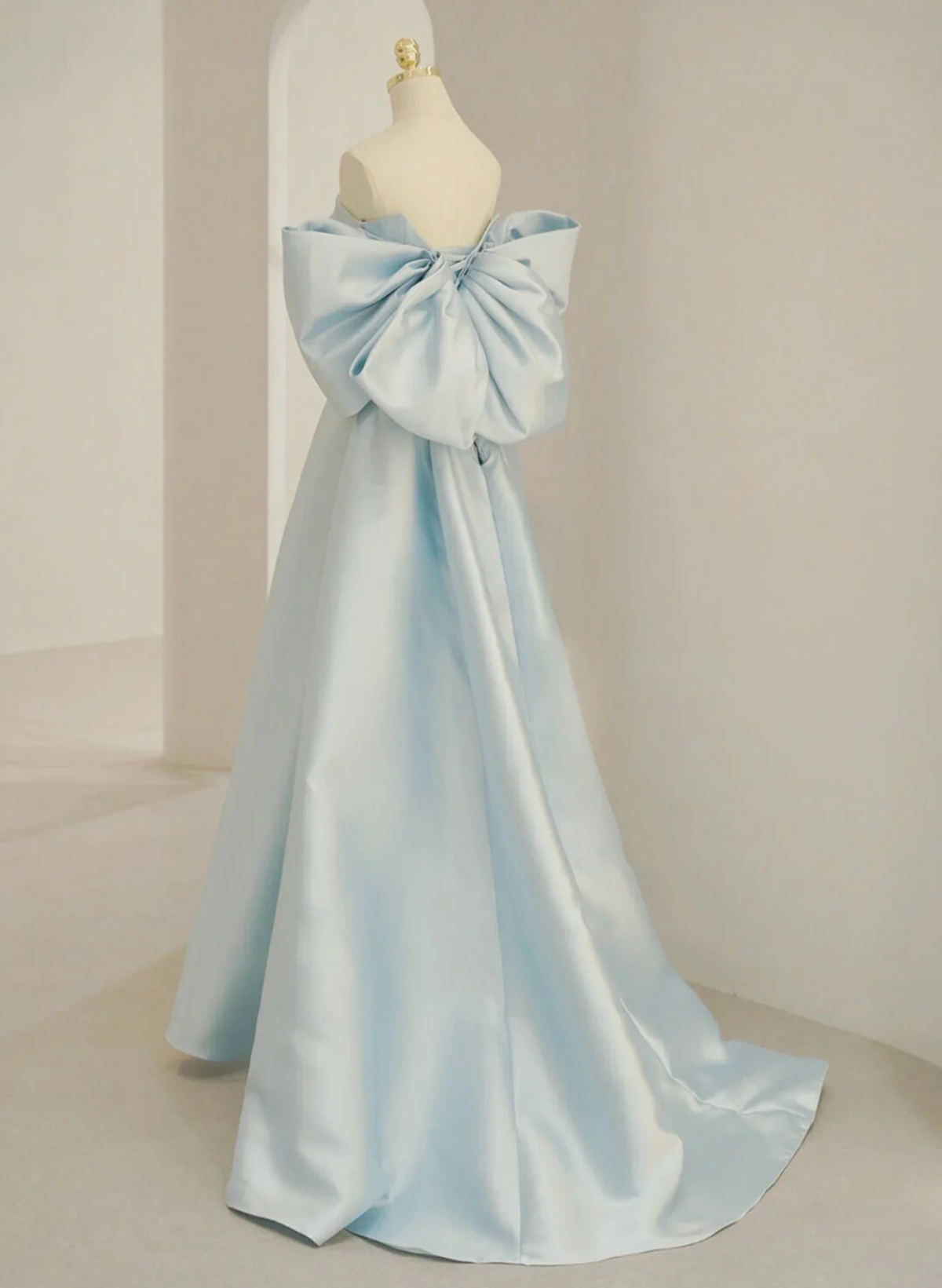 Light Blue Satin A-line Simple Long Prom Dress