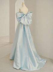 Light Blue Satin A-line Simple Long Prom Dress