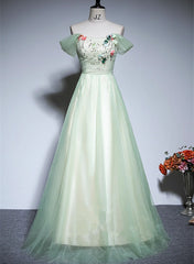 Light Green Tulle Off Shoulder A-line Prom Dress