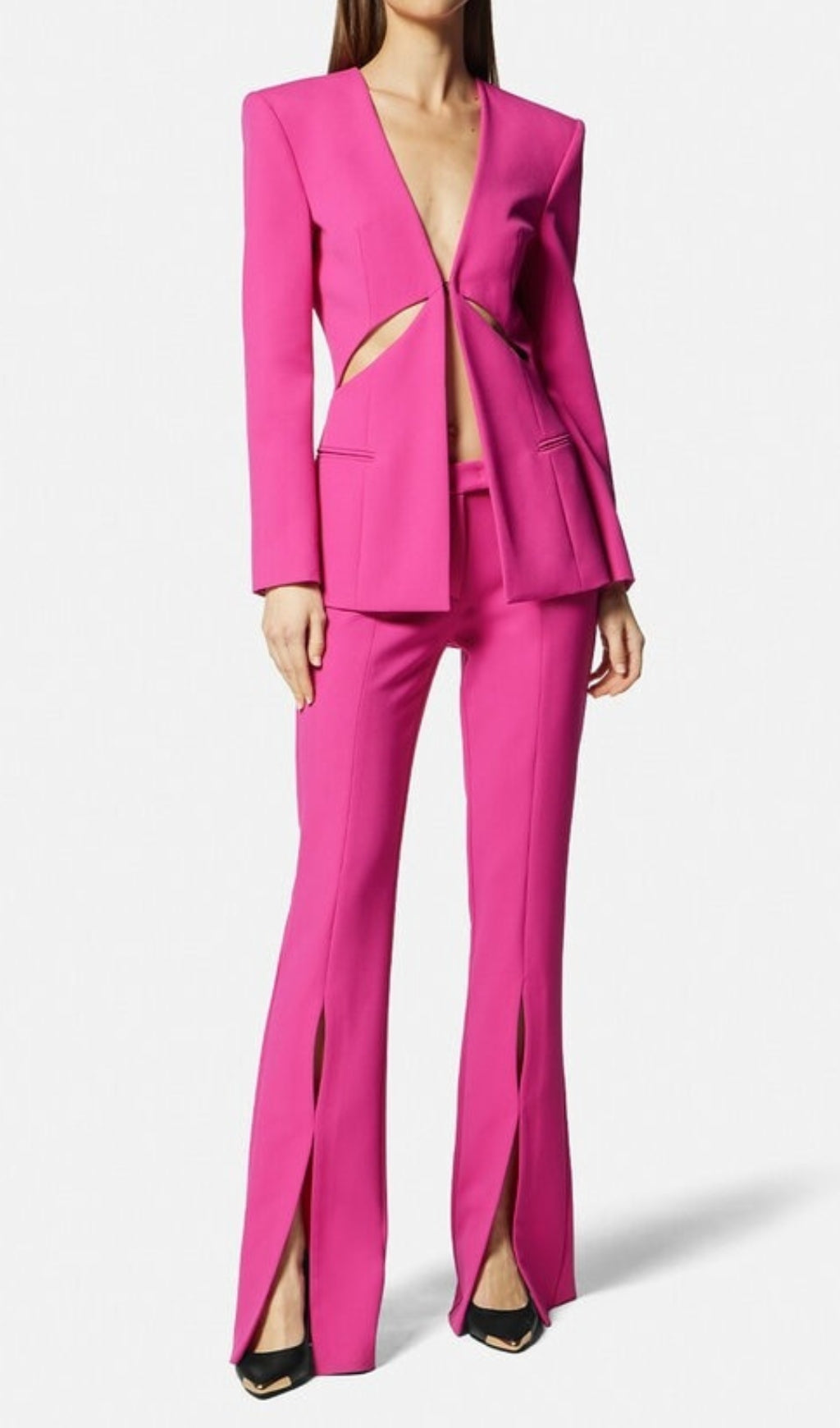 Fuchsia Cut-Out Blazer & Slit Trousers Power Suit for Women