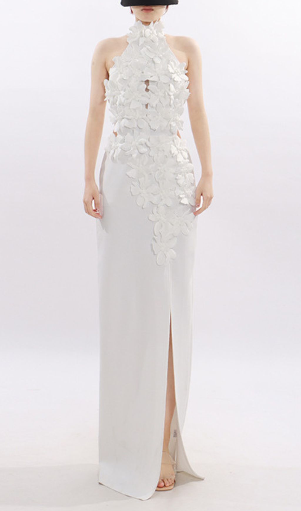 Jezel White 3D Floral Halter Maxi Dress