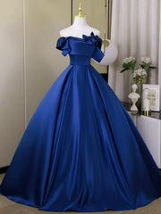 Vestido largo de fiesta con flores de satén azul y vestido de noche 