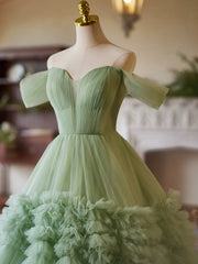 Vestido formal largo con escote en forma de corazón de tul verde 