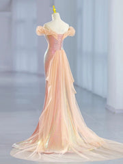 Precioso vestido de fiesta de sirena con lentejuelas y hombros descubiertos 