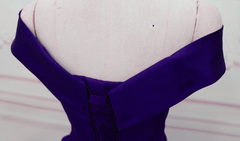 Dark Purple Off Shoulder Satin Long Formal Gown