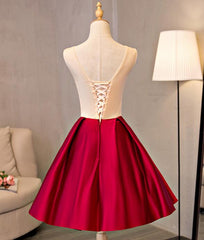 Beautiful Red Lace Applique Flower Homecoming Dress