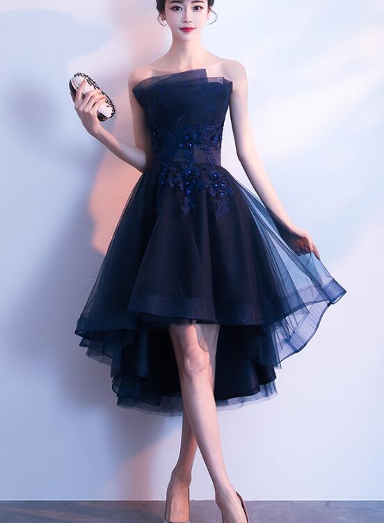 Charming Navy Blue High Low Party Dress