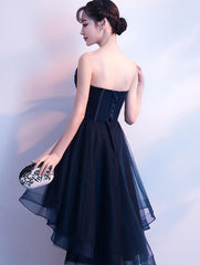 Charming Navy Blue High Low Party Dress
