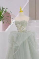 Vestido de fiesta largo de tul con escote en forma de A, color verde claro 