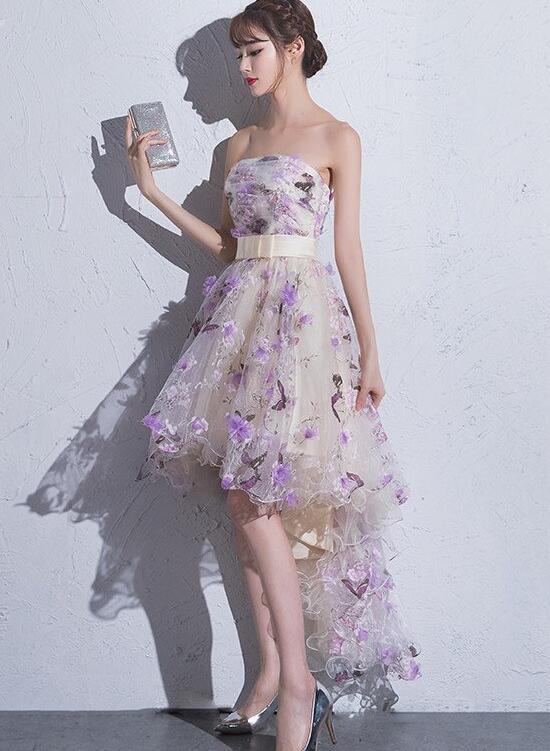 Beautiful Flowers Tulle High Low Scoop Party Dress