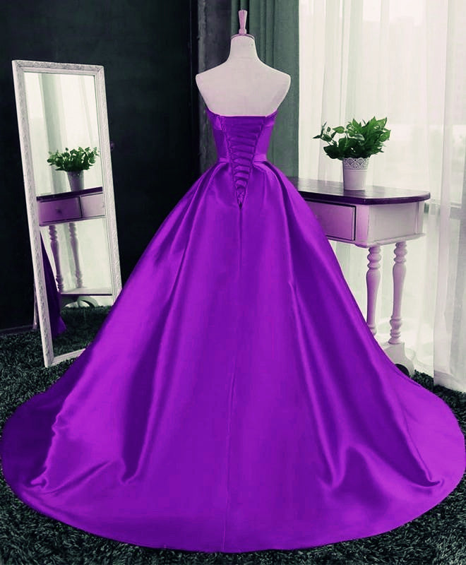 Purple Ball Gown Satin Long Lace-up Sweet 16 Dress