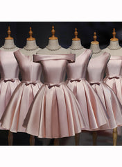 Precioso vestido de fiesta corto de satén rosa para el regreso a casa 