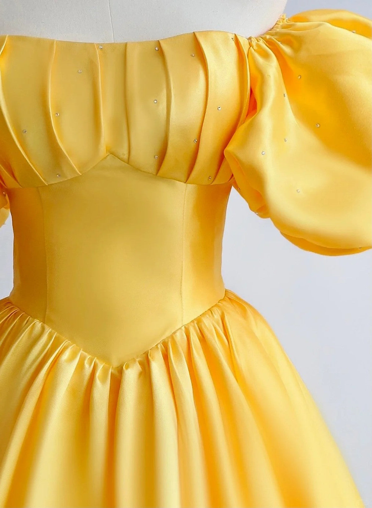 Yellow Satin Short Sleeves Party Dress