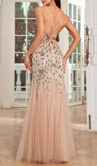 Gevvie Dazzling Sequin & Mesh Maxi Dress