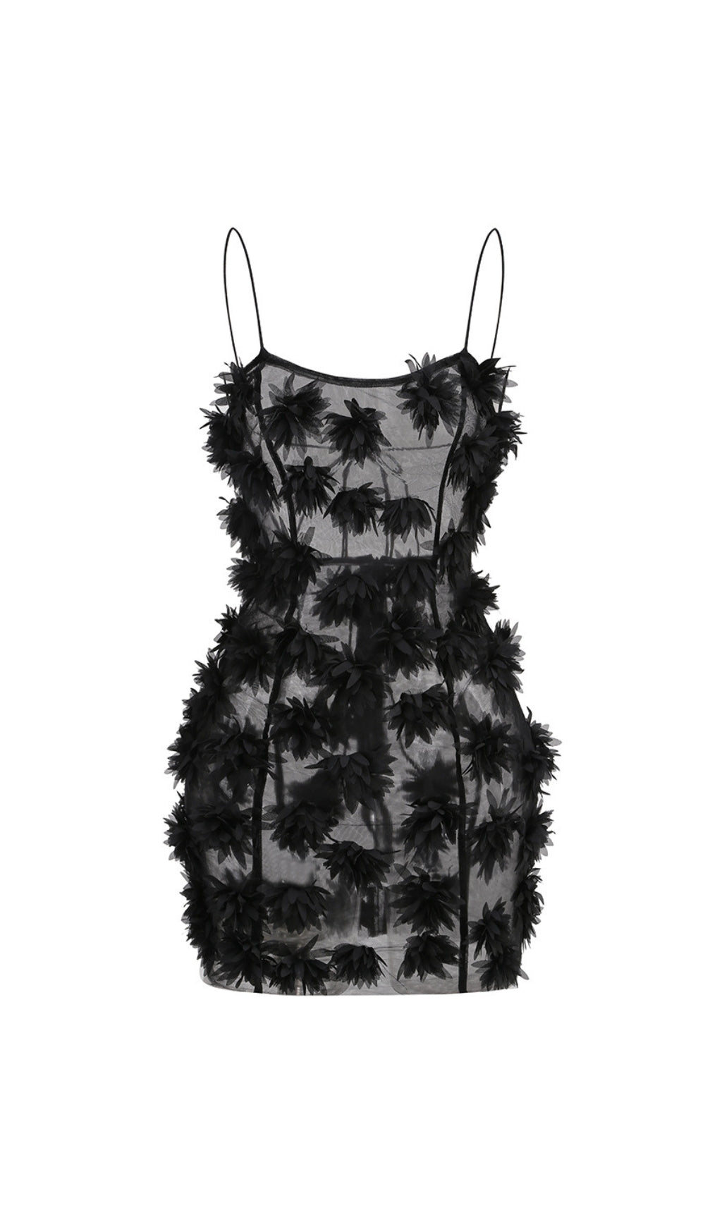 Briseis Black Floral Sheer Embellished Mini Dress