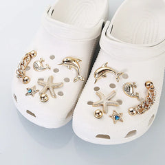 12 Pcs Luxury Crystal Gold Star Clogs Accessories Diy Detachable Metal Chain Shoes Charms Set Couple's Shoes Decorations