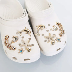 12 Pcs Luxury Crystal Gold Star Clogs Accessories Diy Detachable Metal Chain Shoes Charms Set Couple's Shoes Decorations