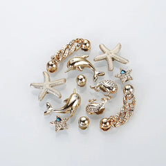 12 Pcs Luxury Crystal Gold Star Clogs Accessories Diy Detachable Metal Chain Shoes Charms Set Couple's Shoes Decorations