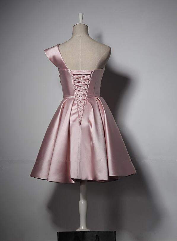 Vestido de fiesta corto de satén rosa hasta la rodilla de moda 