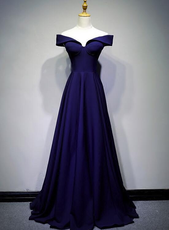 Hermoso vestido de fiesta largo de spandex en línea A azul marino 