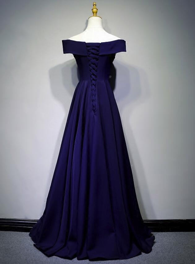 Hermoso vestido de fiesta largo de spandex en línea A azul marino 
