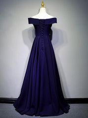 Hermoso vestido de fiesta largo de spandex en línea A azul marino 