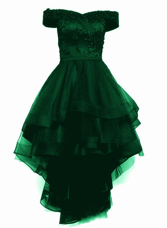 Fashionable Dark Green High Low Tulle with Lace Homecoming Dress